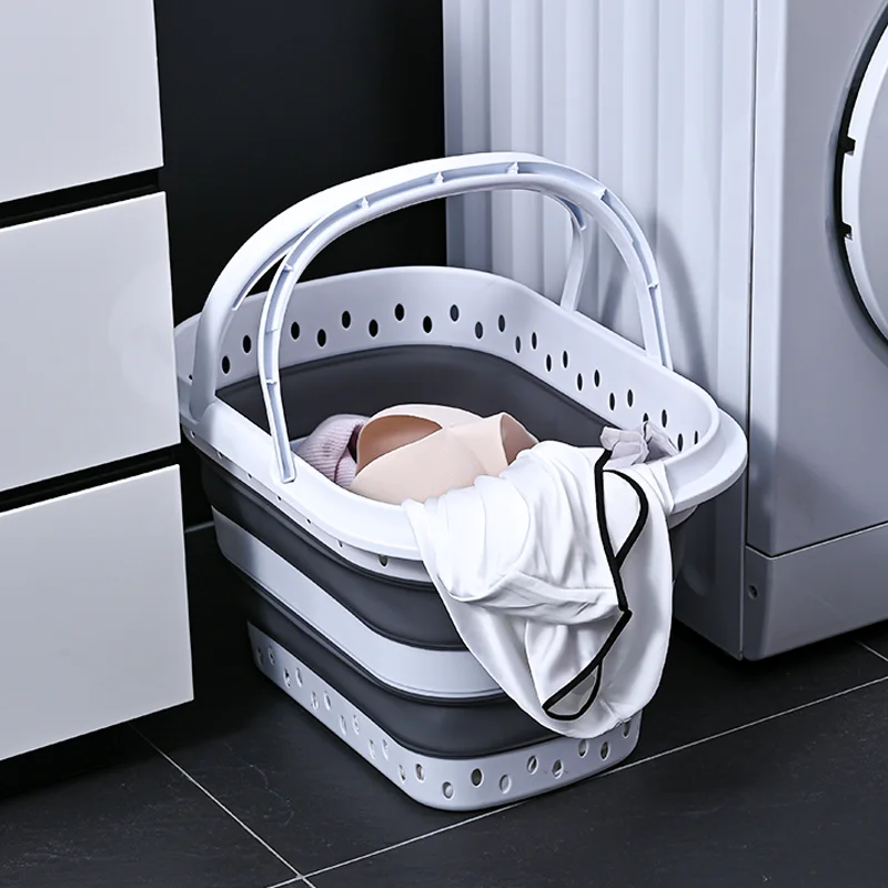 High Quality Foldable Laundry Basket Storage Plastic Basket  Food  Feature Material Origin  Collapsible