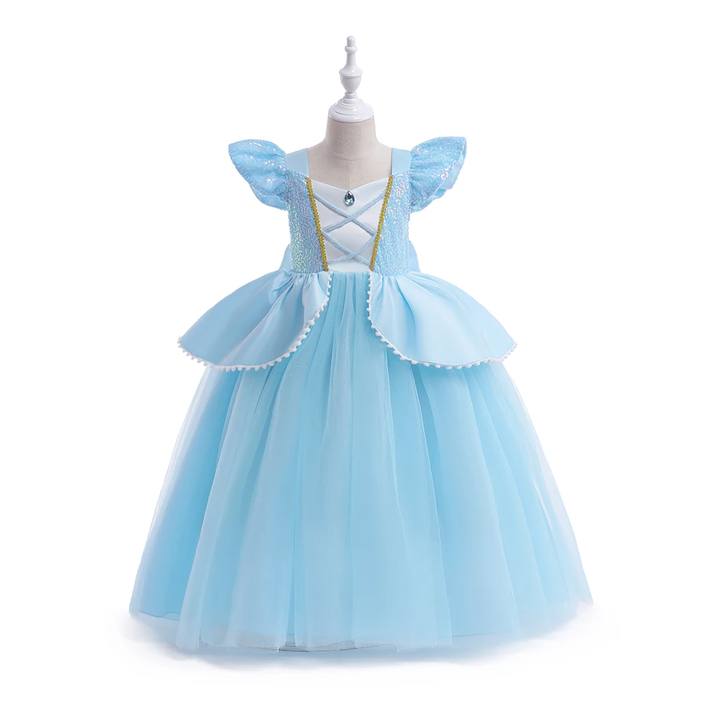 MQATZ Pretty Children Princess Dress Halloween Costume Girls Birthday Dresses Blue Princess Party Dresses SMR048
