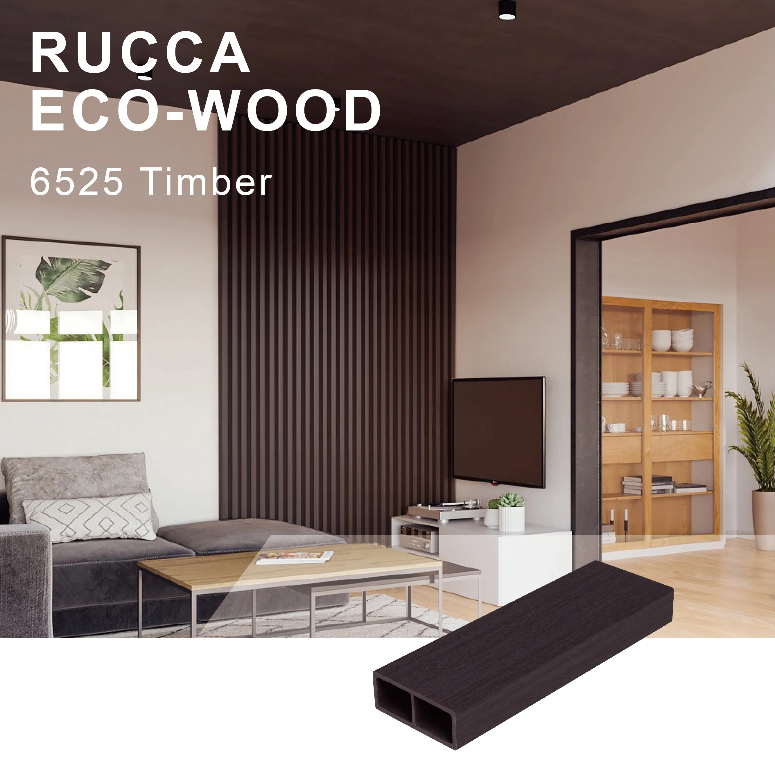 Rucca WPC wood composite timber tube, teak wood logs timber for outdoor sun shading, wall cladding 65*25mm China Supplier