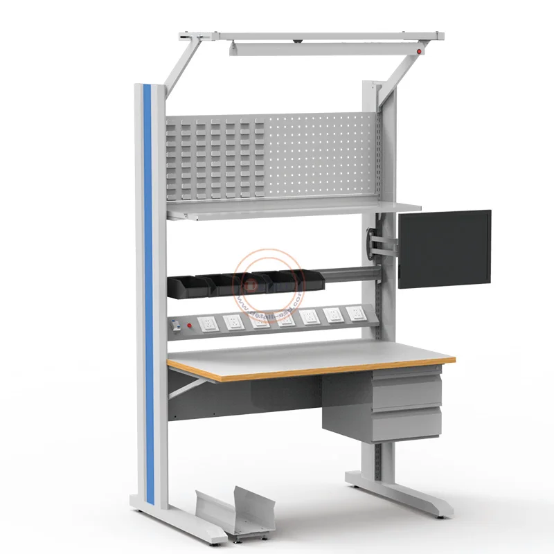 Detall Customizable lab workshop ESD workbench for electronics with drawers and shelf