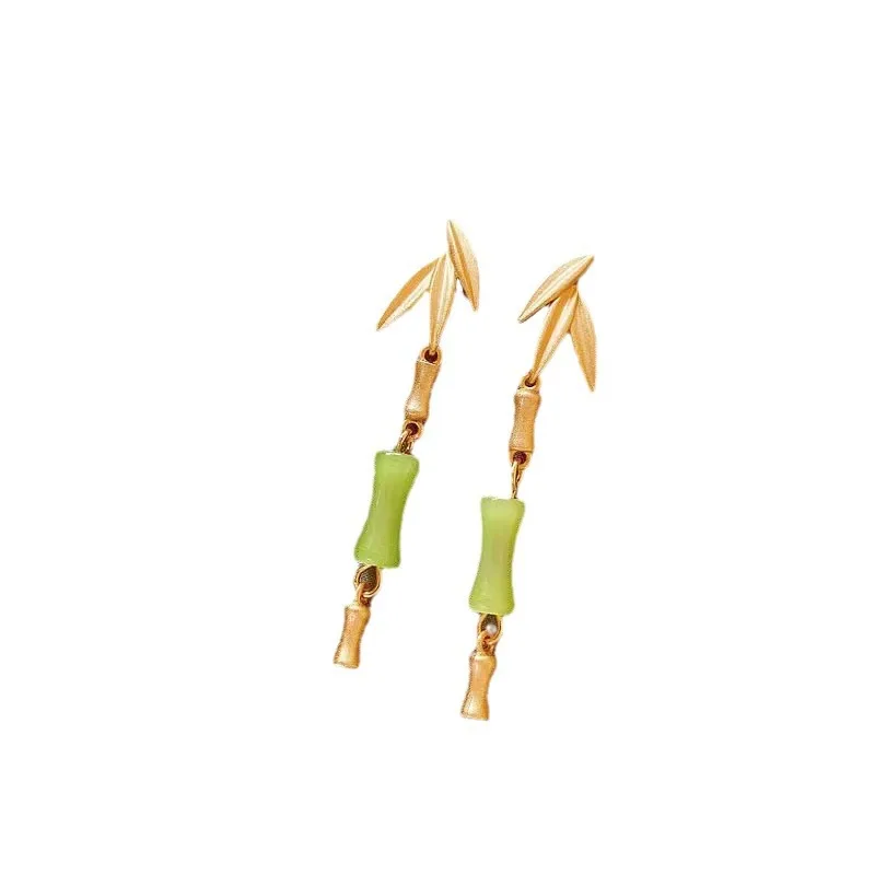 Silver Needle New Chinese Style Leaf Scallop Earrings Ethnic Elegant High Retro National Trend Online Influencer Female