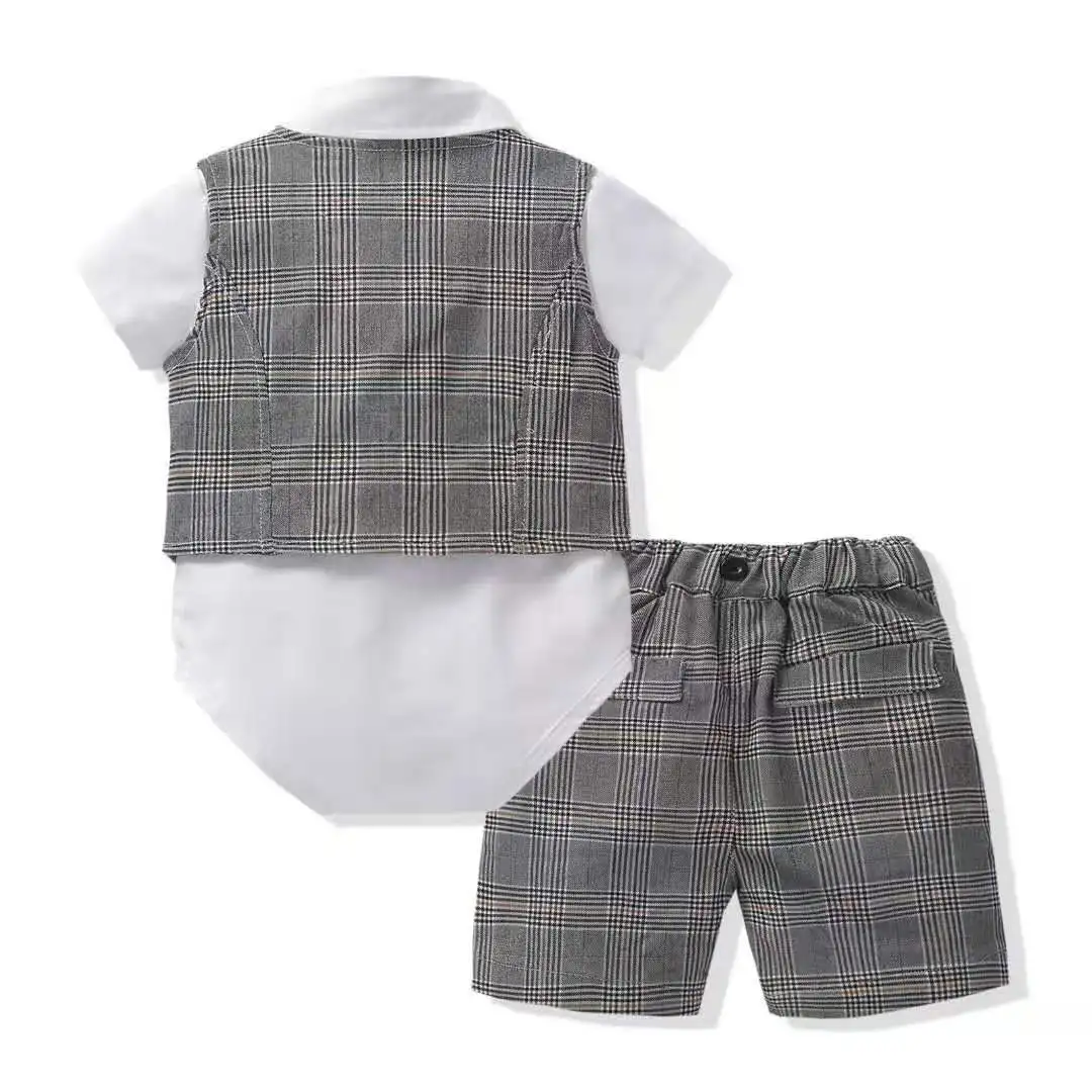 Wholesale China Manufacturers Cotton Plaid Design Children Clothing Vest Romper Sets Baby Boy Clothes Designer