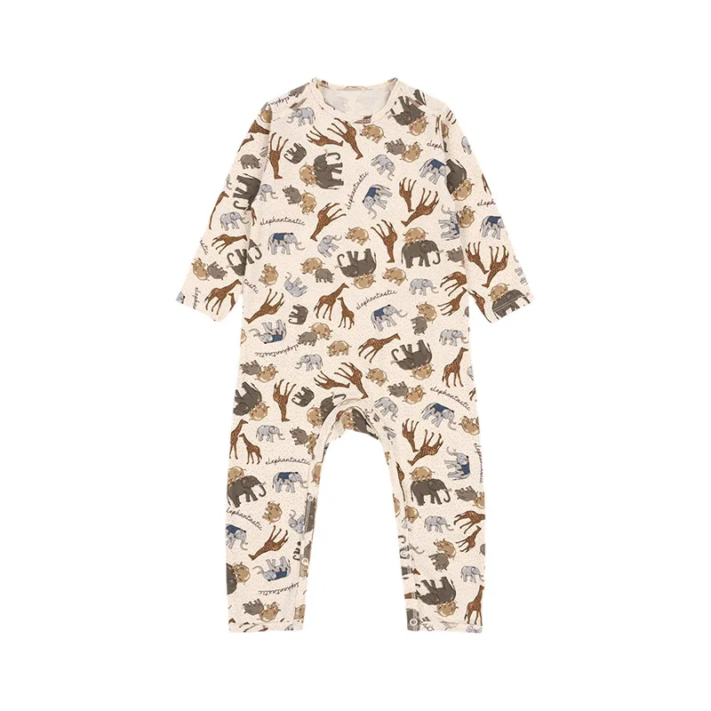 2024 Wholesale Cartoon Print Long Sleeve New Born Baby Rompers Jumpsuit