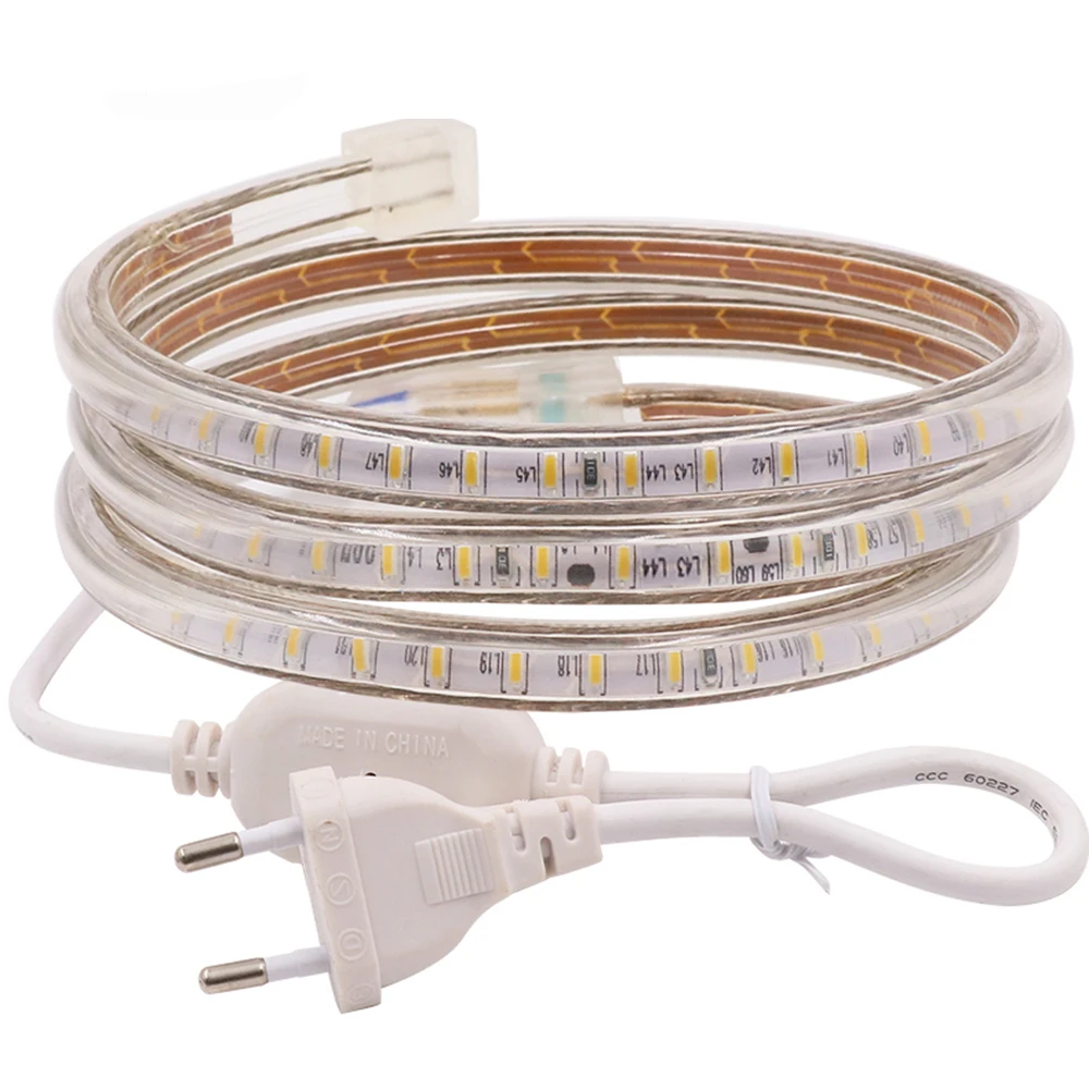 120 светодиодов/м SMD 3014 2835 Светодиодные полосы света 110 В 220 5050 60led 5 м 10 20 50 100 штекер питания водонепроницаемый Тира светодиодные светильники