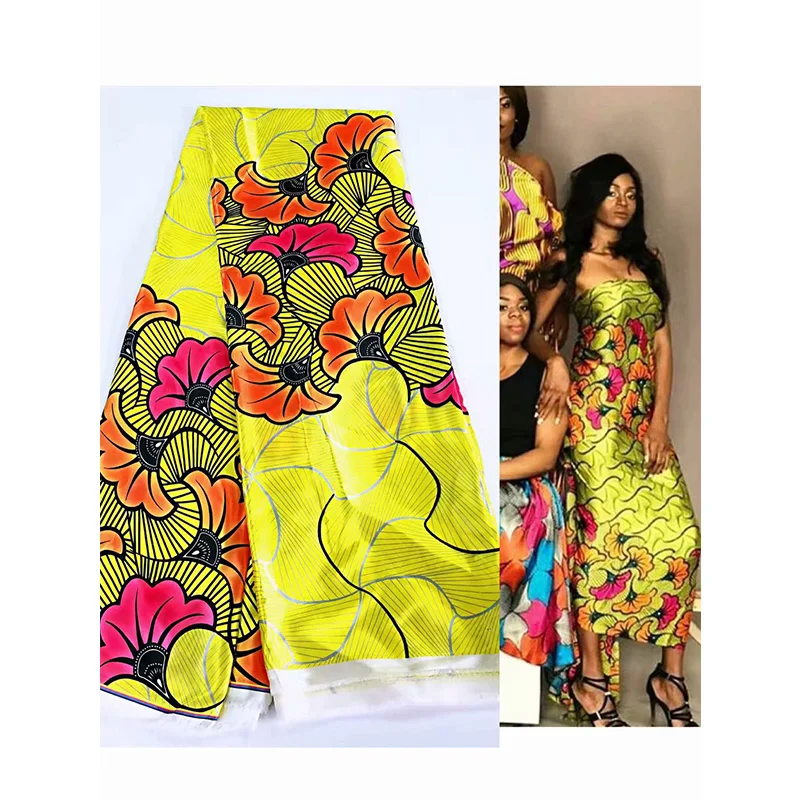 women dress fast shipping 2020 free shipping african lady high quality 5 yards print satin fabric
