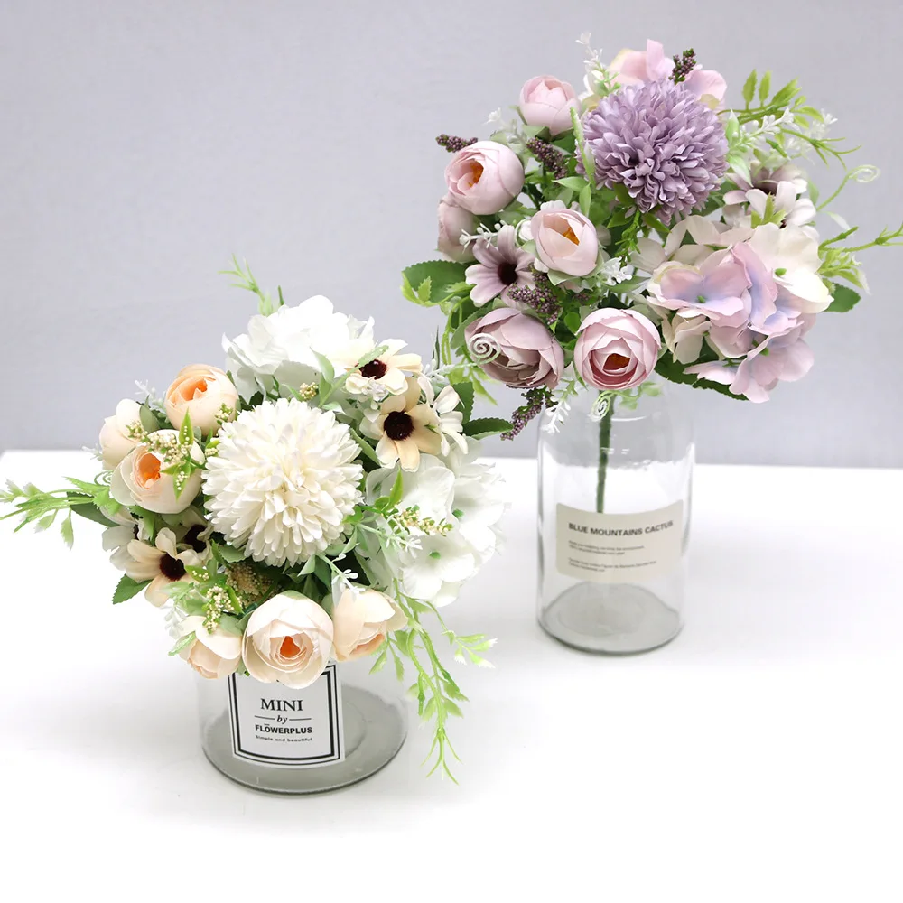 INS style artificial flower mix ball chrysanthemum hydrangea peony rose bouquet for wedding bridal flowers decoration props