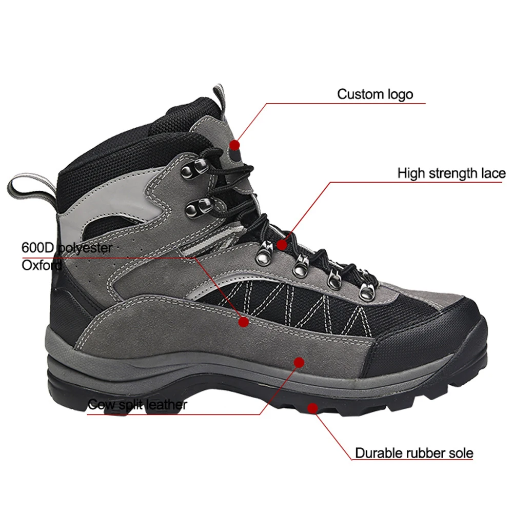 XINXING Custom Middle Top Grey Combat Tactical Boots Anti Slip Wear Resistant Camping Trekking Hiking Shoes