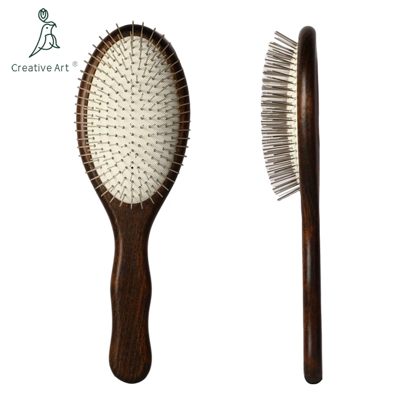 steel needle comb metal cleaning natural bamboo massage comb wood hair brush for women home use wooden paddle brushes