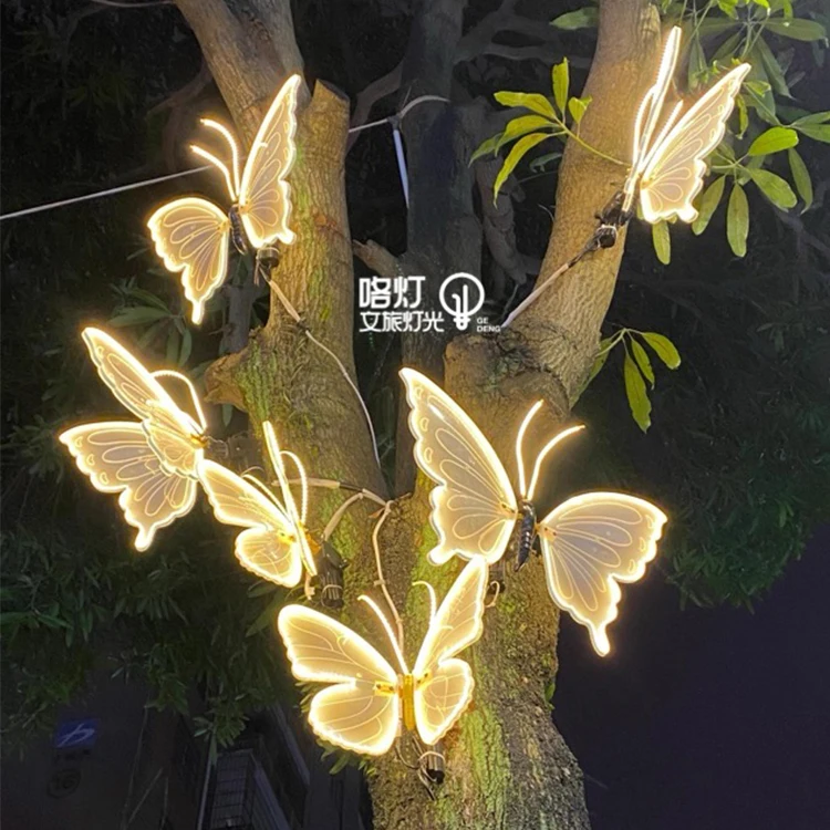Modern New Design Outdoor 3d Christmas theme Light Wedding Party Dynamic Wings garden Decoration Iron Butterfly Light