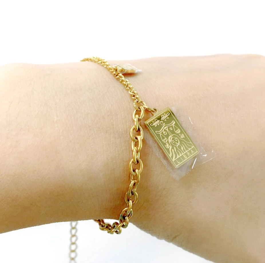 Dainty Jewelry Stainless Steel Foot Anklet Charm Anklet Square Tarot Carts Pendant 12 Zodiac Sign Anklet for Women