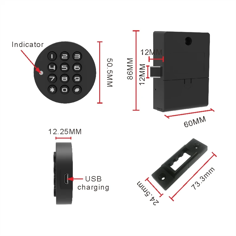Qidots Electronic Contactless Cabinet Lock WIFI Lock Black Cerradura Inteligente Rfid Invisible Furniture Combination Locks