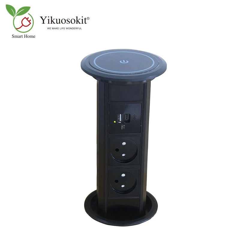 Motorized Automatic Pop up Hidden  Electrical Socket with 2/3 Power outlets , 2 USB Charging Port  Wireless Charger On Top OEM