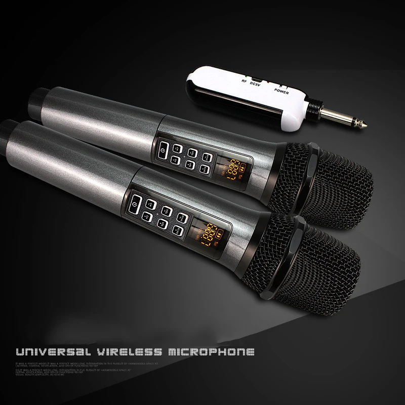 UHF Dual Cordless Metal Dynamic Mic System with Rechargeable Receiver, for Karaoke Singing Wedding DJ Party Speech Class