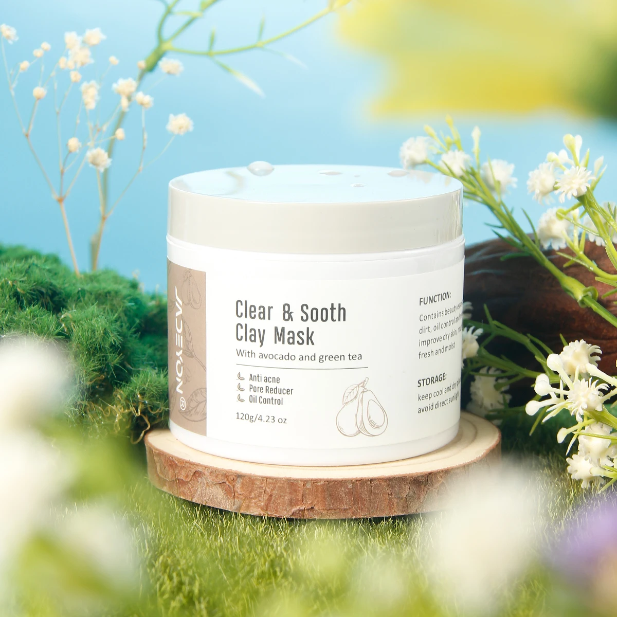 JADEYON 120g Clear & Sooth Clay Mask with Vitamin E and Niacinamide Avocado Main Ingredient for Hydration Anti-Wrinkle Firming