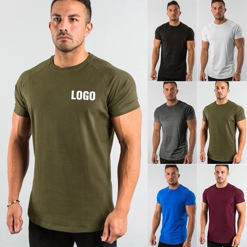 Premium Quality 95 Cotton 5 Spandex Curved Hem Sports T Shirt Mens Streetwear Bodybuilding Fitness Muscle Slim Fitted T Shirt