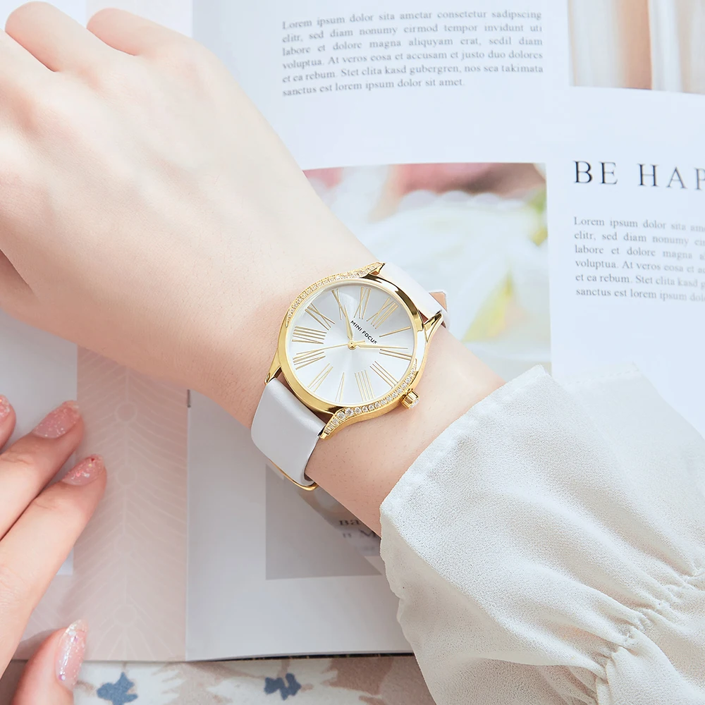 Женские часы Mini Focus MF0259L с японским механизмом, кварцевые часы с ремешком из натуральной кожи