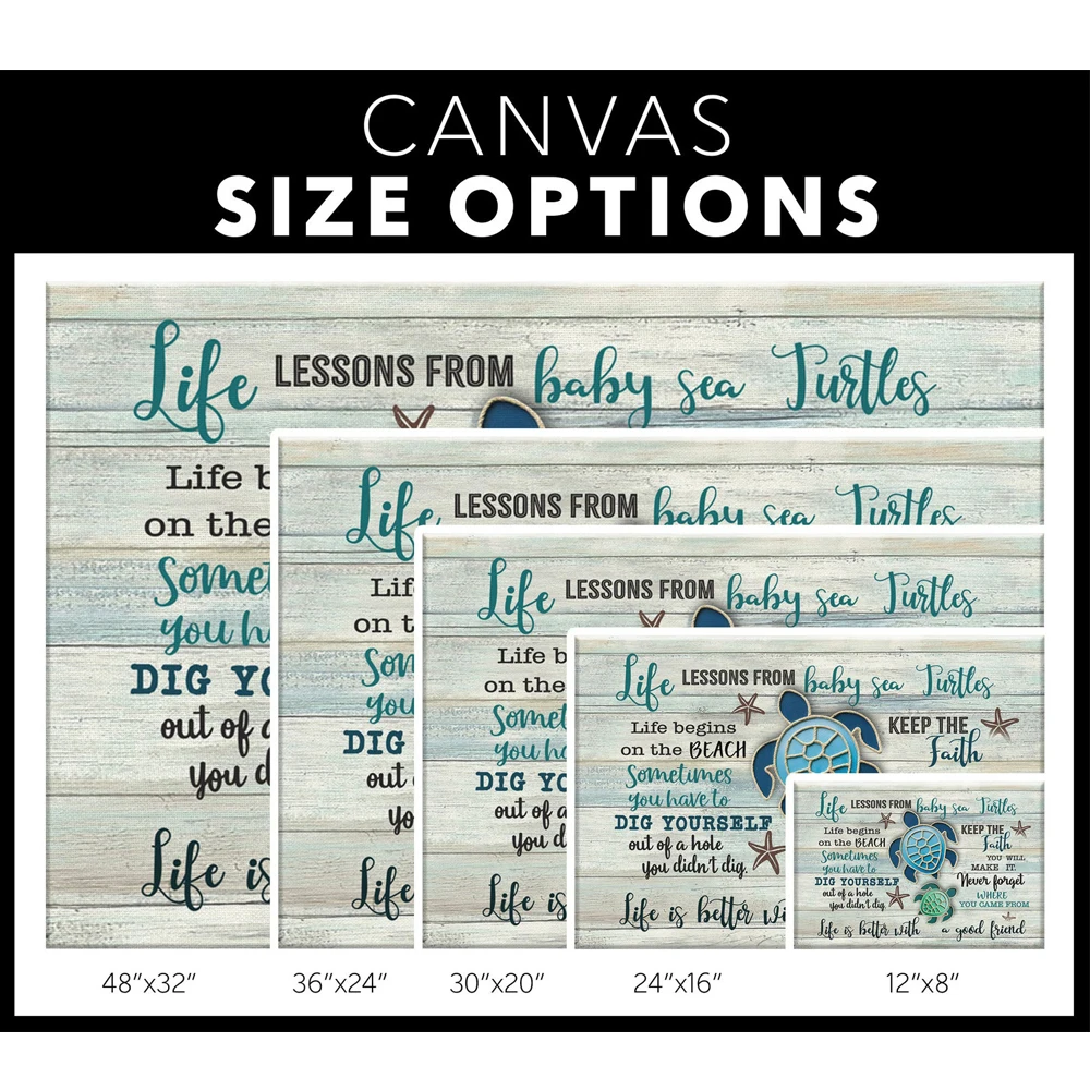 Life Lessons From Baby Sea Turtles Canvas Wall Art Farmhouse Sign