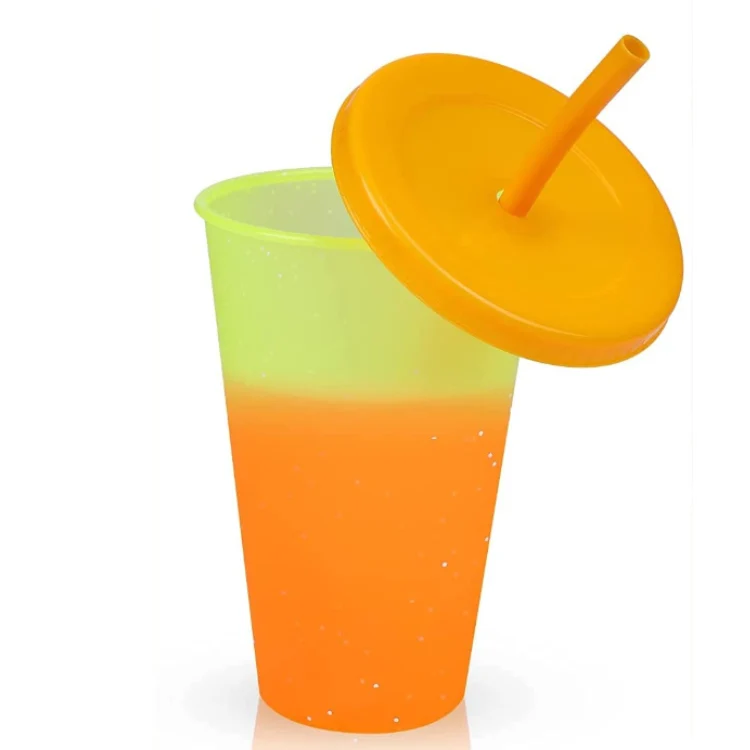 Color Changing Cold Drink Cup Reusable Summer Coffee Plastic Tumblers Cup With Lid And Straw