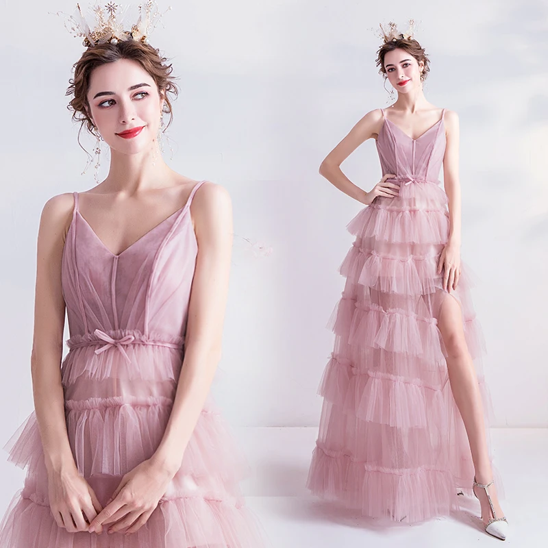 Gallus Sexy Evening Dresses Pink Long Dinner Party Dresses