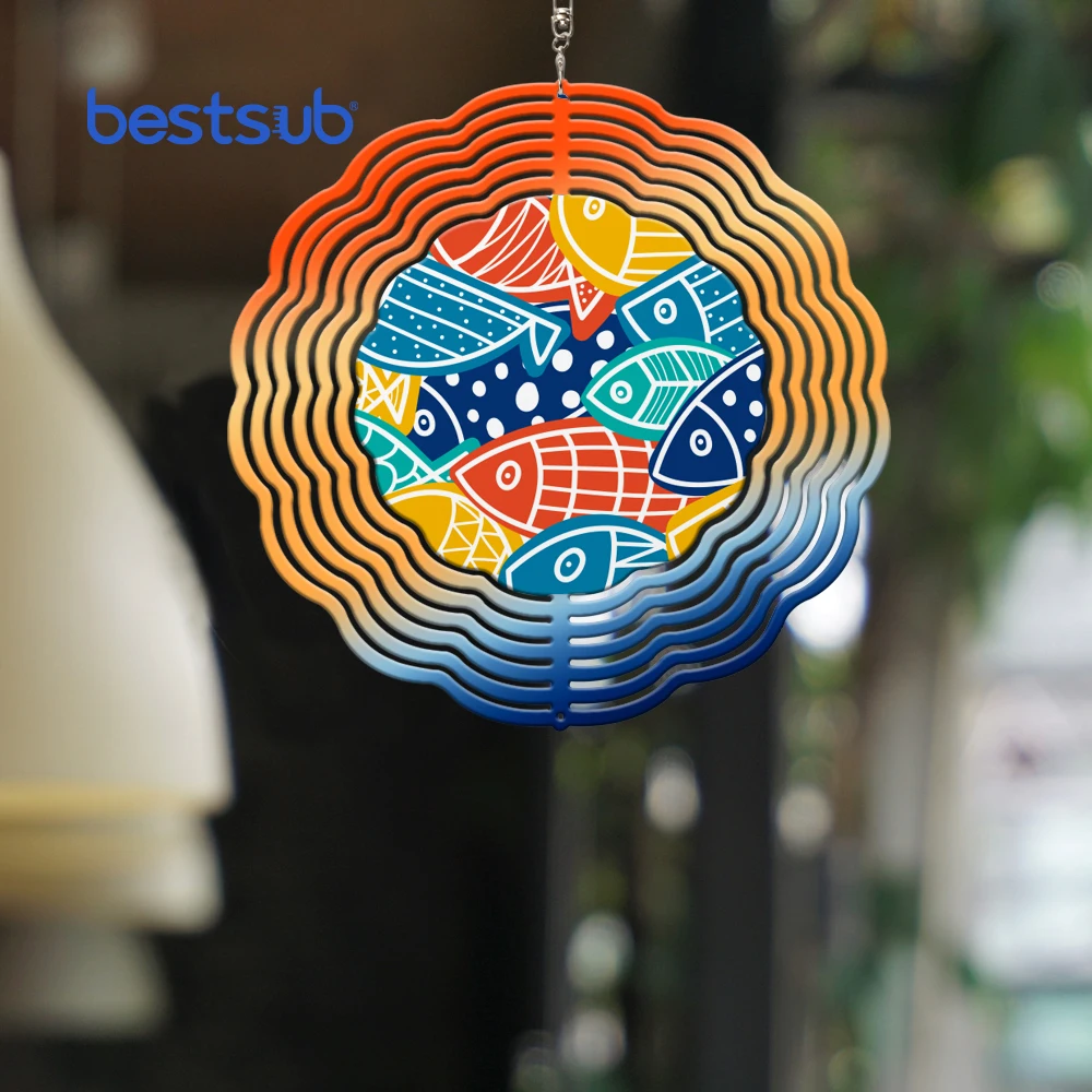 BestSub Wholesale Custom Hot Selling Sublimation Blanks 10 inch Metal Wind Spinner Spiral for Garden Decoration