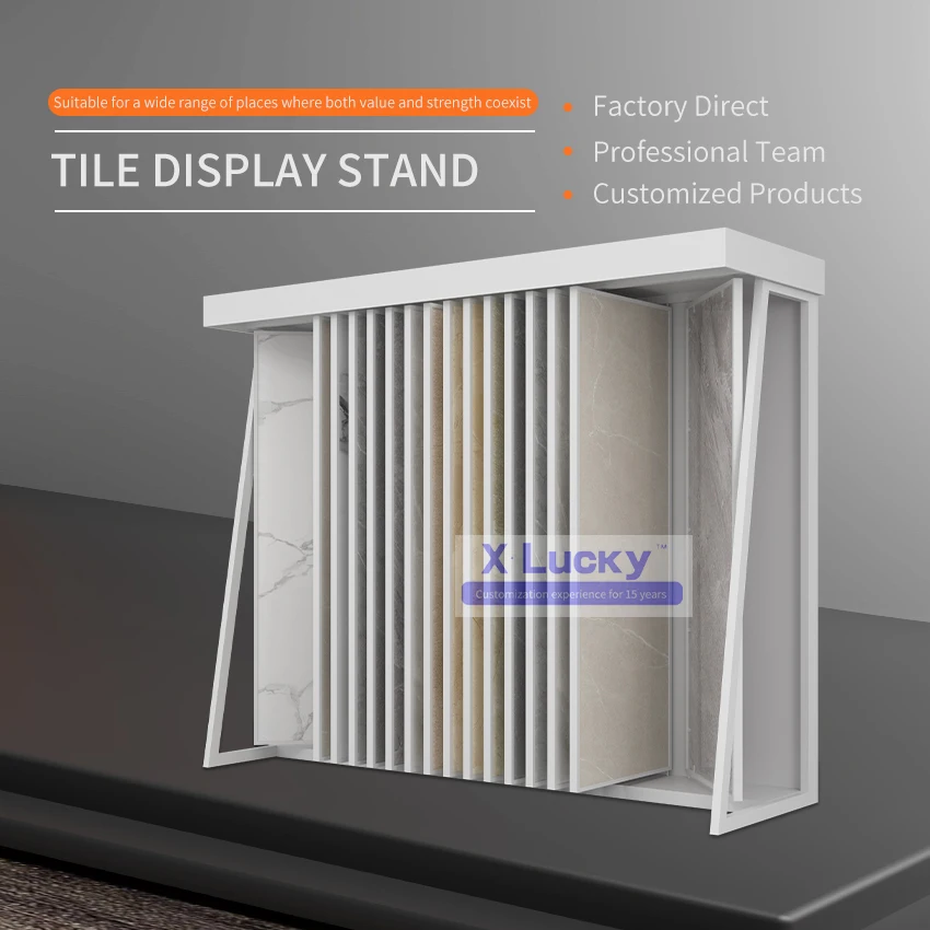 Cheap custom marble mdf metal pegboard display stand page turn metal counter display stand quartz stone display rack