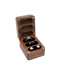 custom high quality Square Solid Wood wedding ring storage Box walnut wooden ring box with 3 slots