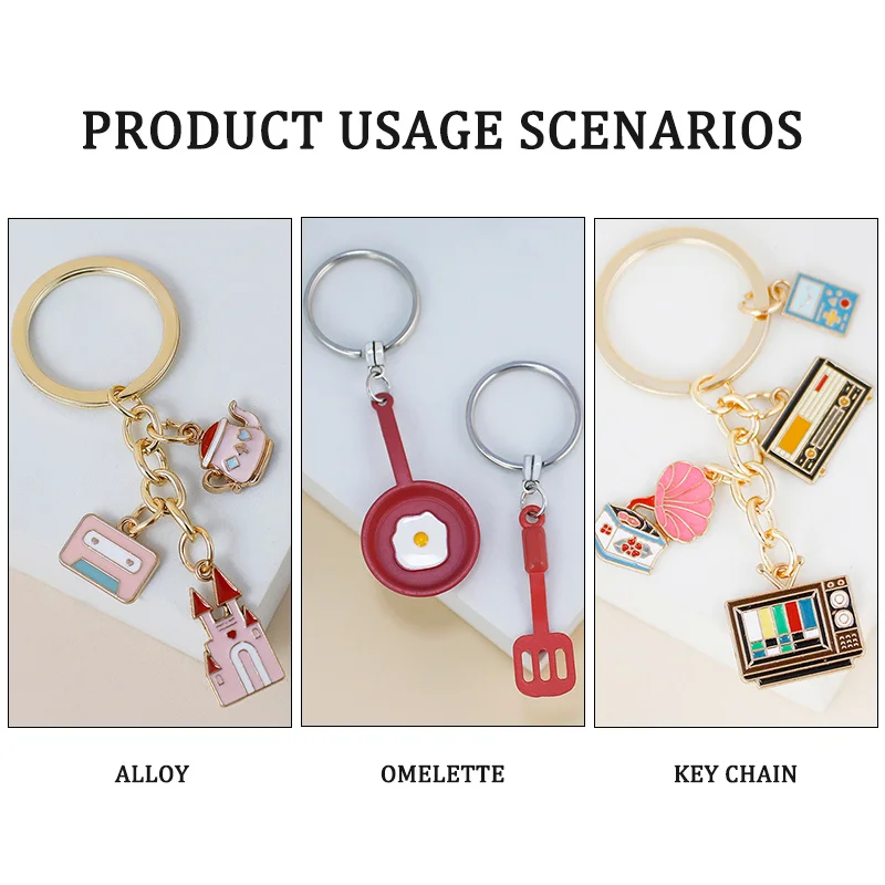 New stylish alloy keychain camera TV castle pot fried eggs Christmas tree bicycle pendant bag decorative car pendant gift