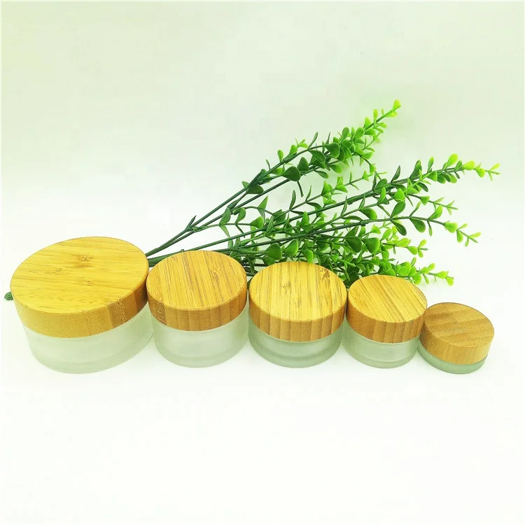 Luxury Face Cream Bottle Frosted Glass Cosmetic Jar Skincare Glass Packaging With Bamboo Cap