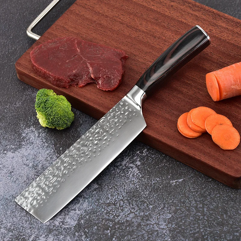 Stainless Steel Kitchen Knife Household Kitchen Knife Special Chef Meat Cutting Hammer Pattern Forging Pattern Slicing Knife
