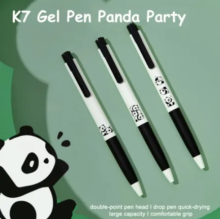 3 Pcs/Set INS Cute Panda Party Press Gel Pens 0.5mm Black Refill Student Writing Exam with Pen Office Stationery School Supplies