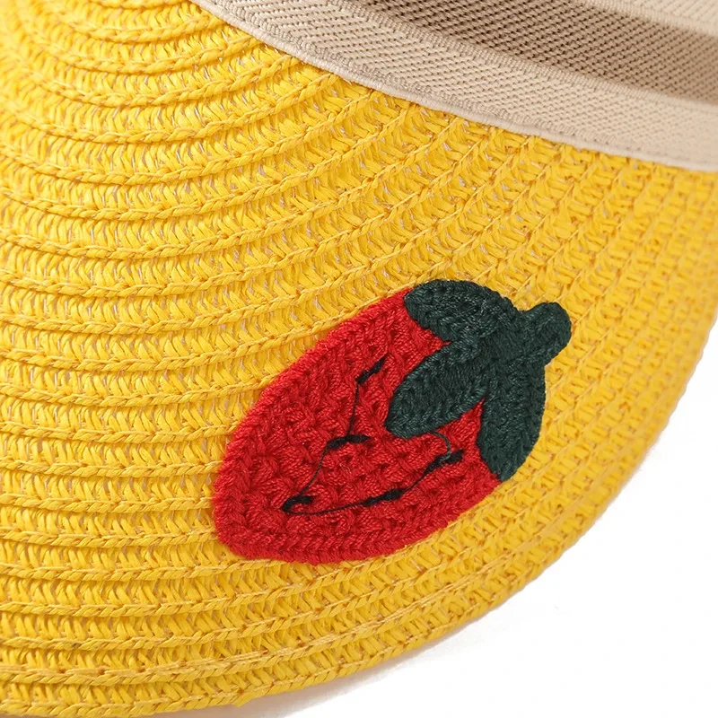 Wholesale Kids Fruit Summer Visor Hats With Knitted Soft Sweat Straw Hats