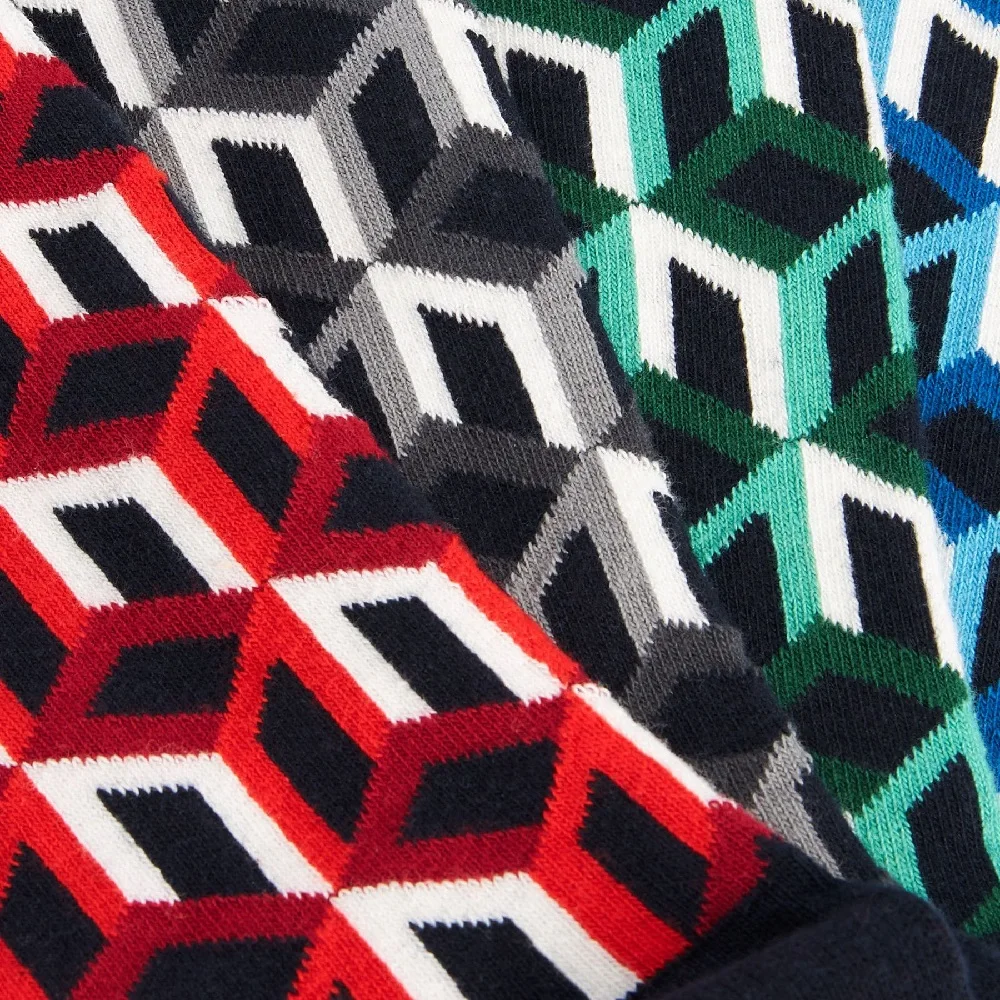 Женские хлопковые Классические носки, женские, мужские, для мальчиков и девочек, вязаные носки с темным геометрическим рисунком