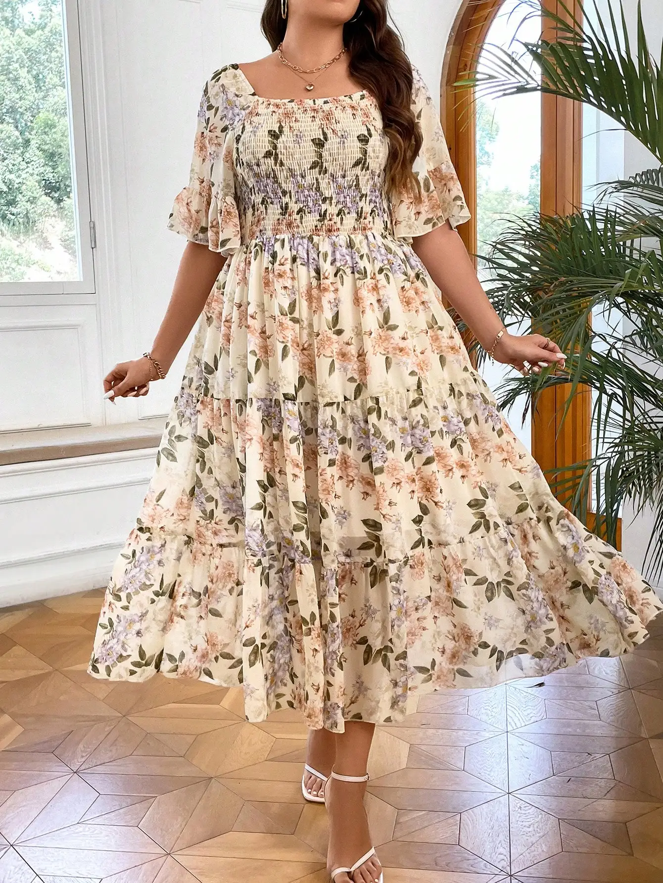 Custom Dubai Islamic Modesty Dress for women printed multi-layer Arabic fashion woven organza fabric beaded dress