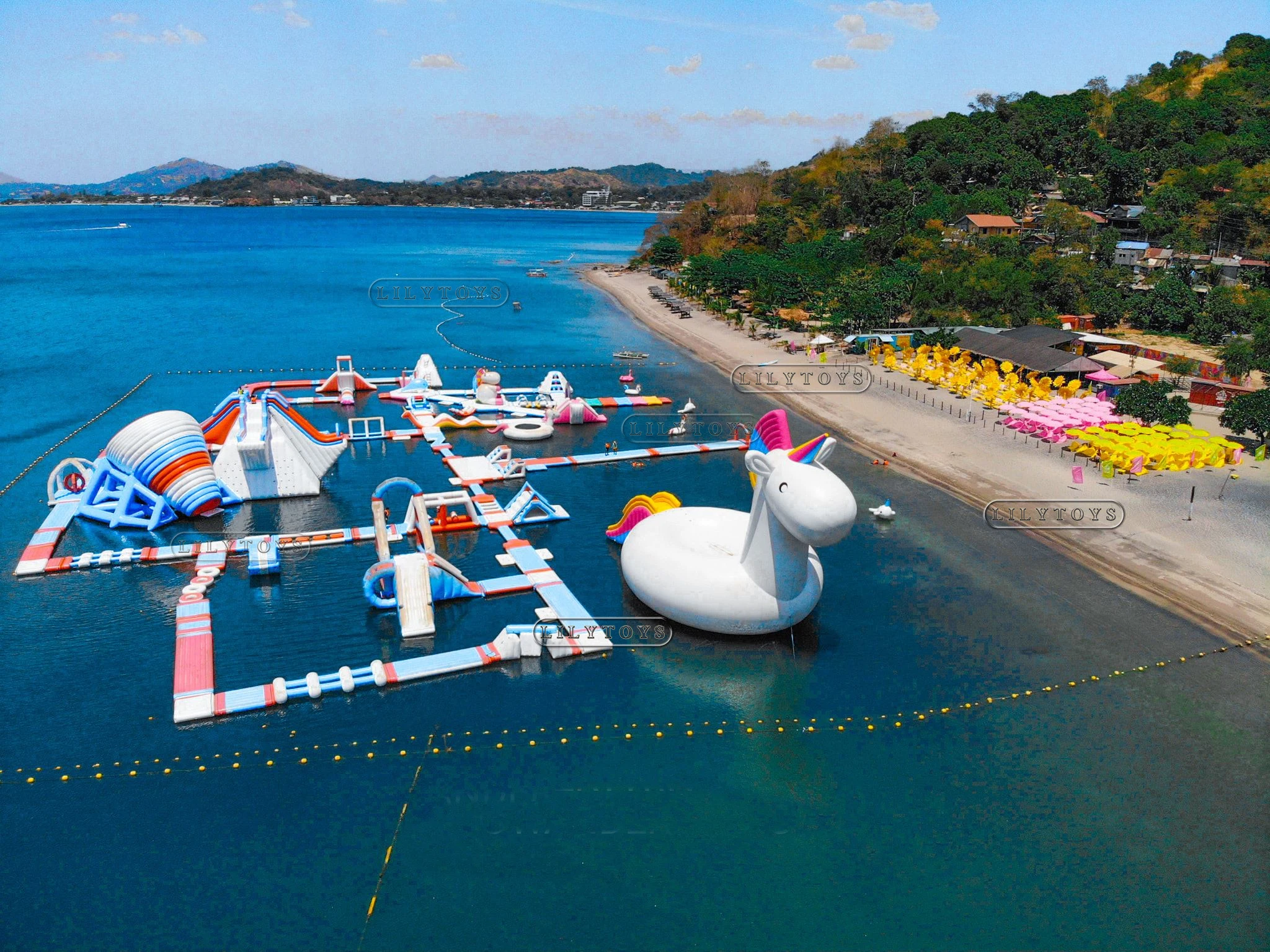 Floating island inflatable water park inflatable Aqua park inflatable toboggan park with TUV certificate