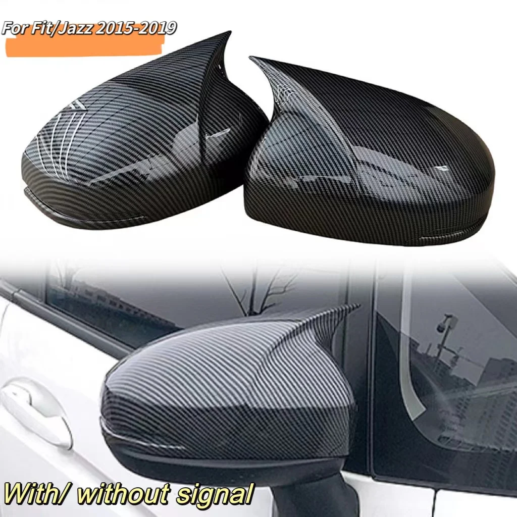 MRD  mirror cap stickers for Honda Fit Jazz 2015-2019 glossy carbon look side mirror covers with without signal