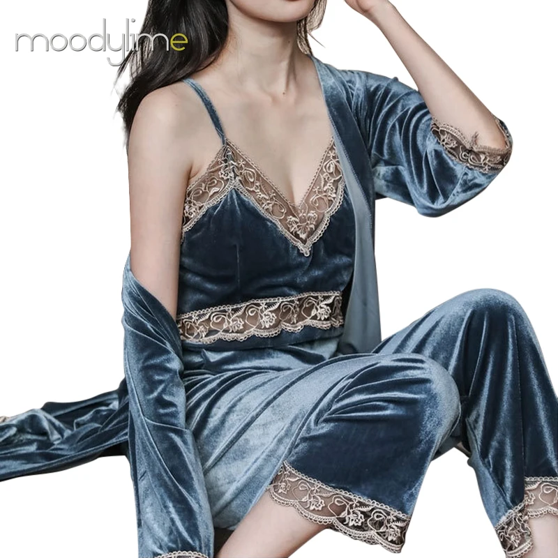 Factory Direct Home Wear Pijamas Woman Robe Pajama Set Women Tracksuits 3 Piece Set Womens Robe Christmas Sets Tracksuit