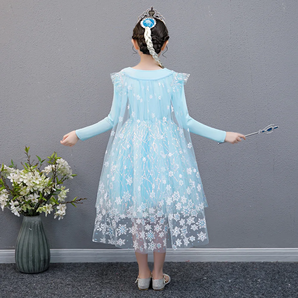 Autumn Children Dresses Kids Long Sleeve Tulle Puffy Dress Girl Halloween Party Cosplay Costume Cartoon Elsa Princess Dress