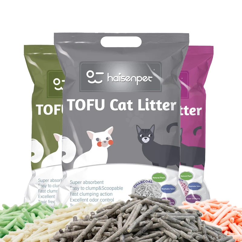 Manufacturer OEM Premium Strong Clumping Cat Sand 6l Eco Clean 2mm Stripe Shape Activated Carbon Odor Control Tofu Cat Litter
