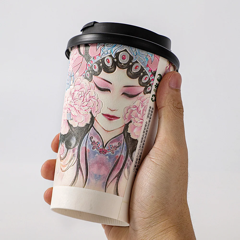 LOKYO Wholesale eco friendly pla 3D embossing disposable double single wall coffee paper cup for hot drinks