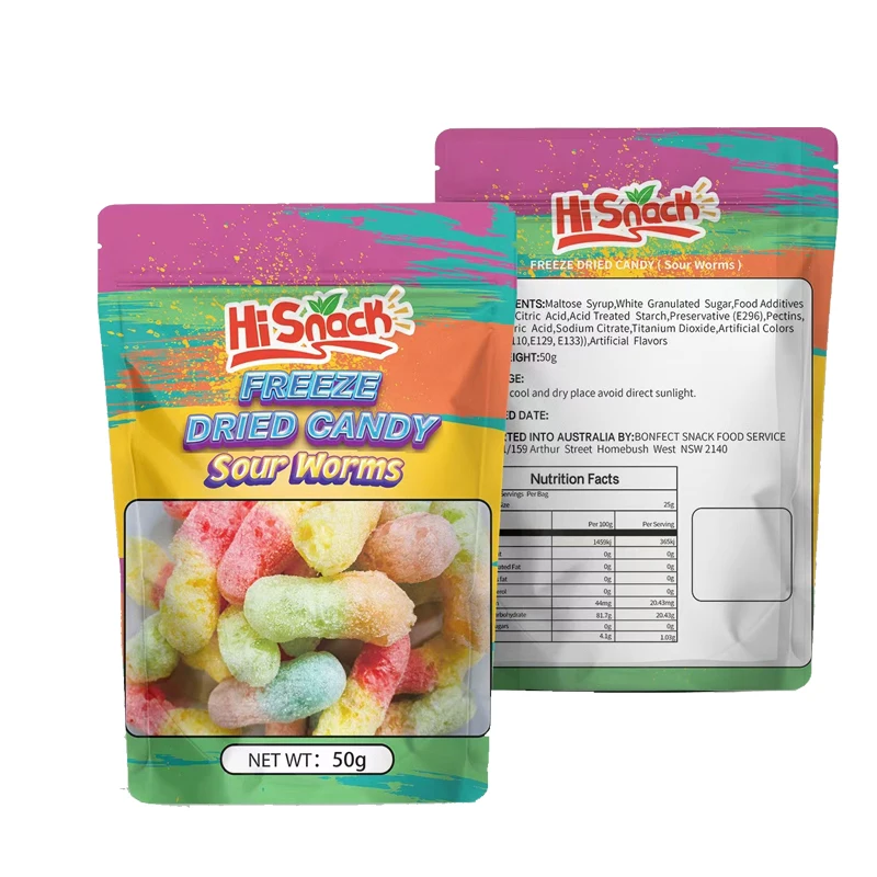 Custom Wholesale Bulk Freeze Dried Candy Manufacturers Freeze Dryed Sour Worm Shape Candy