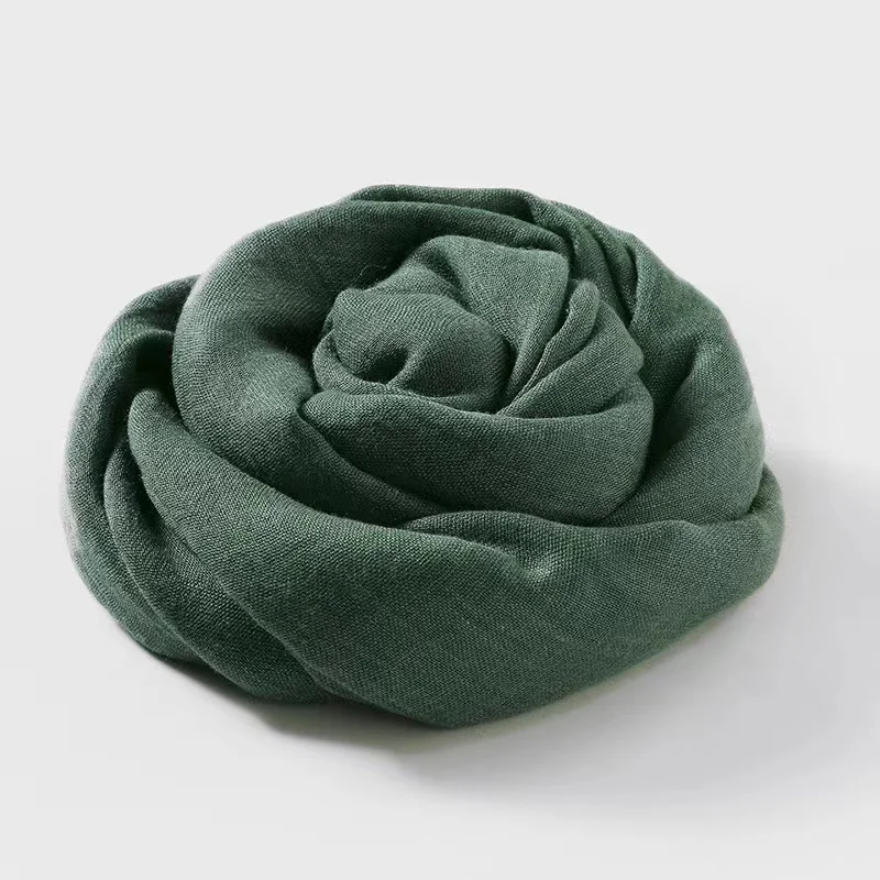 Solid color cotton and hemp scarf female artistic sunscreen scarf small bib beach strip scarf