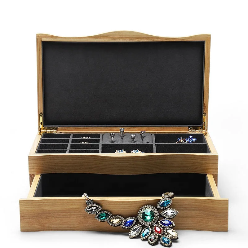DIGU custom wholesale high end double layer drawer pendant necklace ring jewelry box wooden jewelry storage box