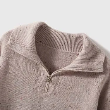 fashion Women fancy yarn Knitwear Zipper Lapel Lady Knit polo sweater