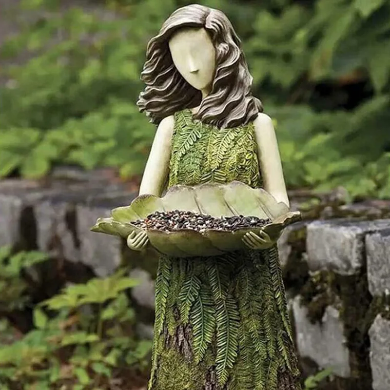 Resin Crafts Outdoor Garden Statue Courtyard Lawn Decoration Resin Decoration Fairy Tales Forest Girl Bird Feeder