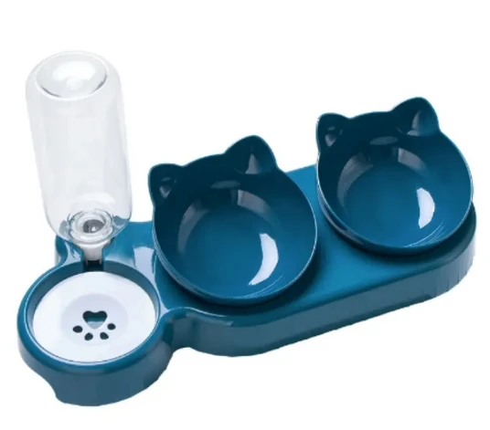 Automatic Drinking Basin with Double Bowl Oblique Mouth Protective Cervical Vertebra Prevents Food Basin Overturning Dogs Cats