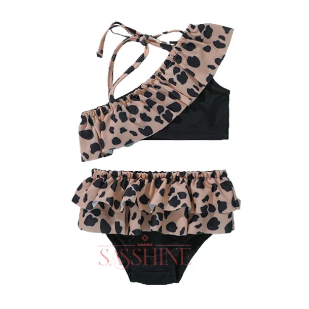 Wholesale Ruffle Floral Leopard Child Swimwear Baby Kids Two Piece Swimsuit For Girls