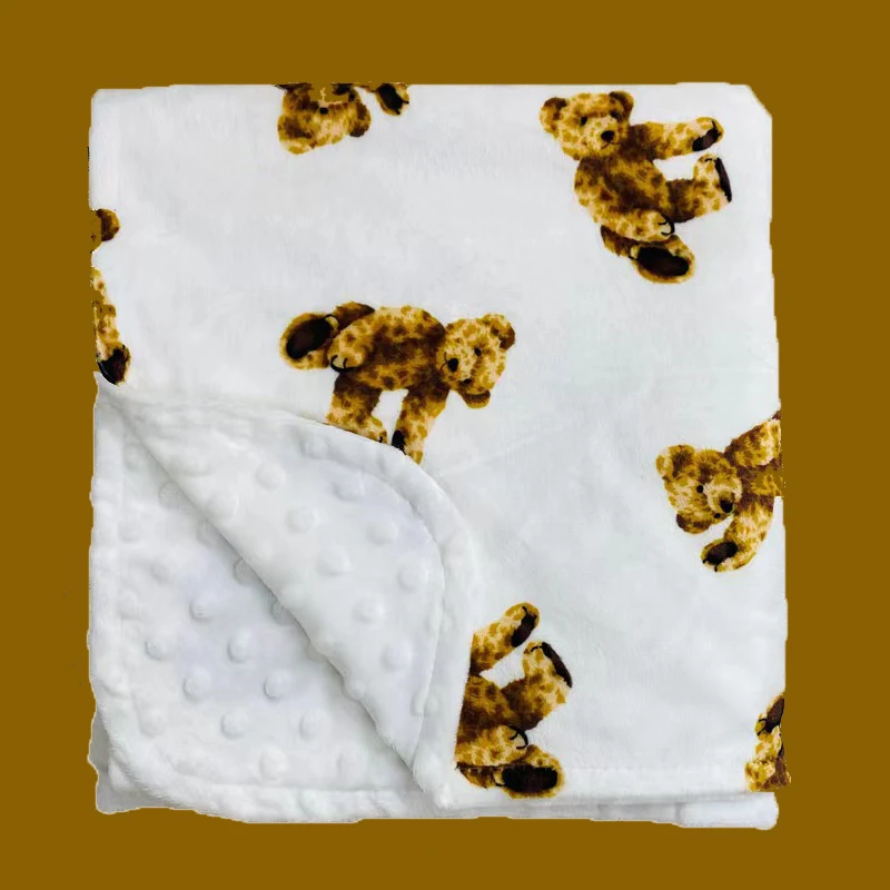 New Blankets New Born Baby Fleece Blankets Milky Dot Fabric Bears Toys Design Brown
