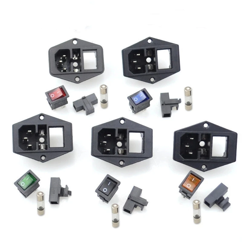 With 10A Fuse! Red yellow Green Blue Black Rocker Switch Fused C14 IEC320 Inlet Power Socket Fuse Switch Connector