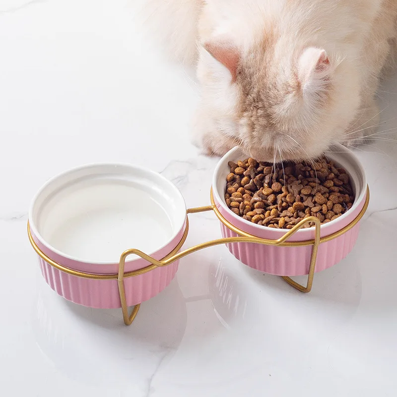 Custom pet bowls ceramic cat dog feeding water food bowls iron stents good for pets