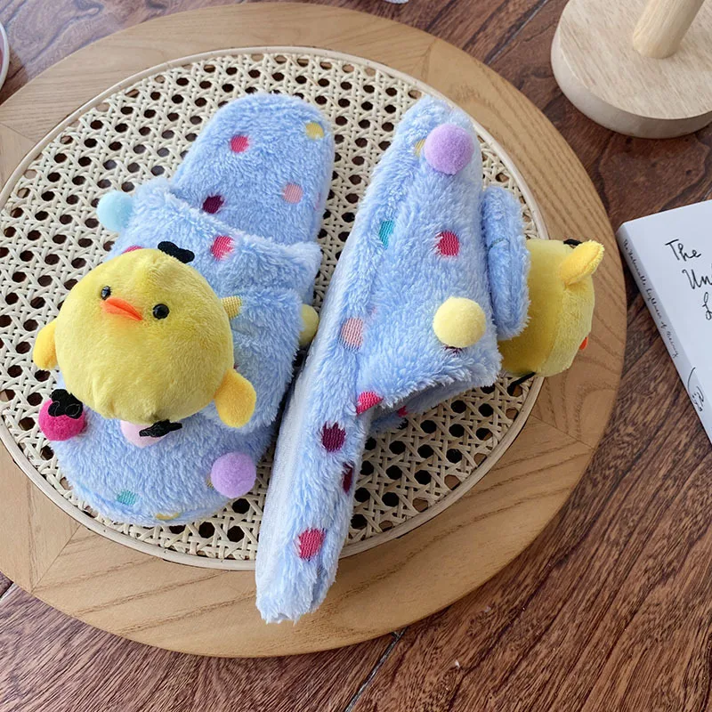 Winter New Cartoon Lady Furry Home Plush Slippers Cute Warm Cotton Slippers for Female